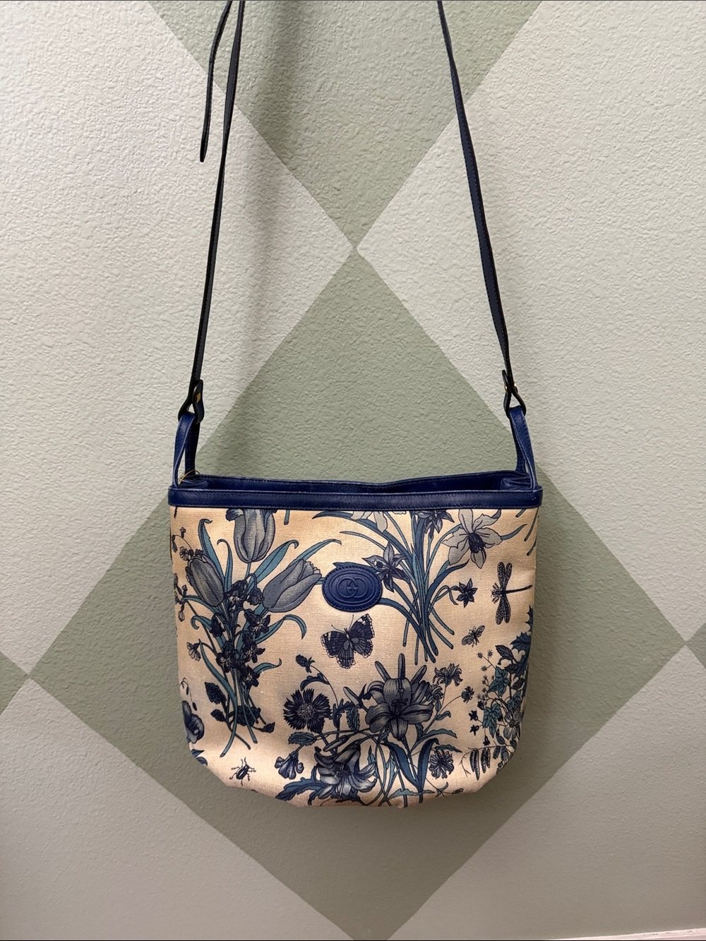 GUCCI Bag  Crossbody Canvas and Leather Cream and Blue